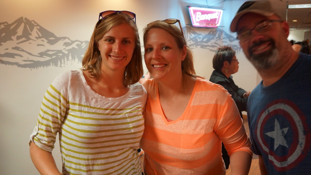 Me and Amanda and the Brewery with her husband, John, photo bombing 