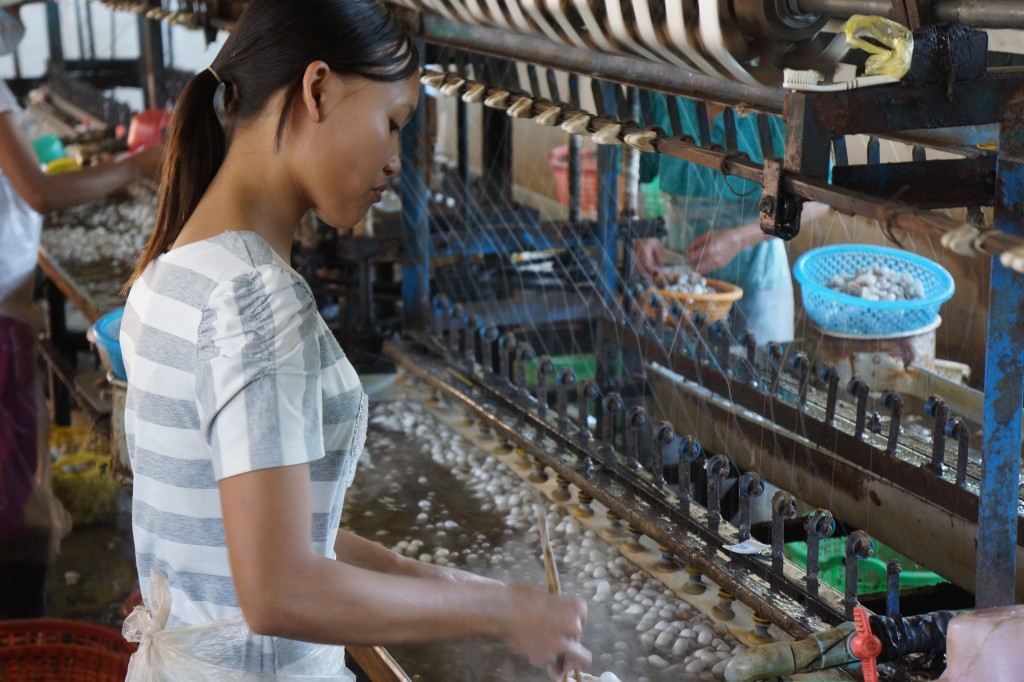 Working at the silk factory