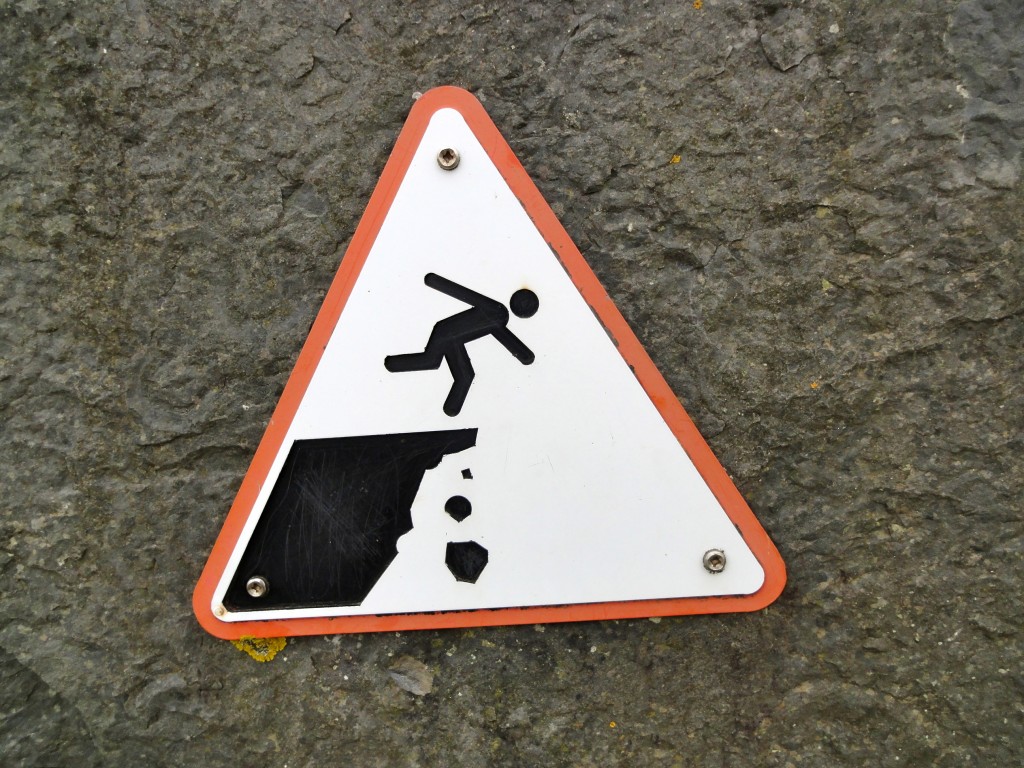 Unstable cliff warning sign