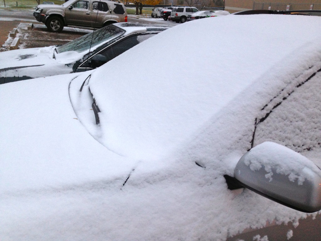 6 degrees and snowing!