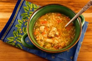 Spicy Chicken Rice Soup with spoon