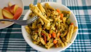 Cheesy Vegetable Pasta with carrots, zucchini, broccoli, tomatoes