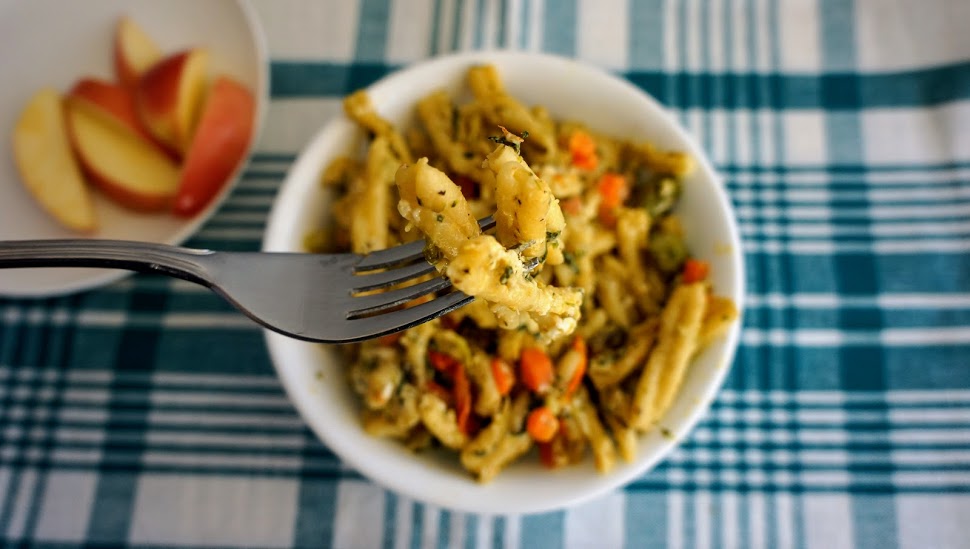 Cheesy Vegetable Pasta with carrots, zucchini, broccoli, tomatoes