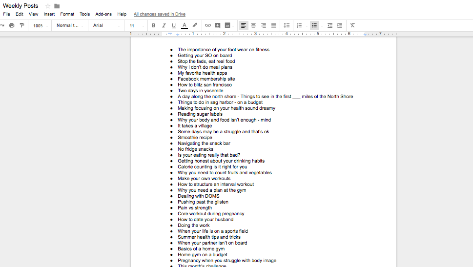 Weekly Post Ideas List