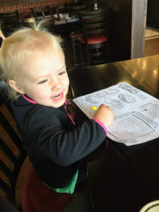 Zoey coloring at brunch