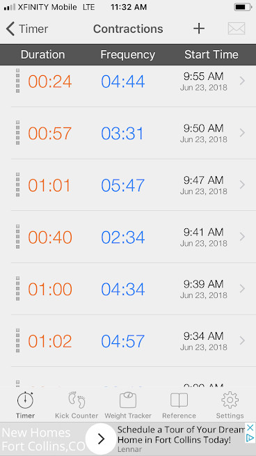 Contraction Timer Screen Shot