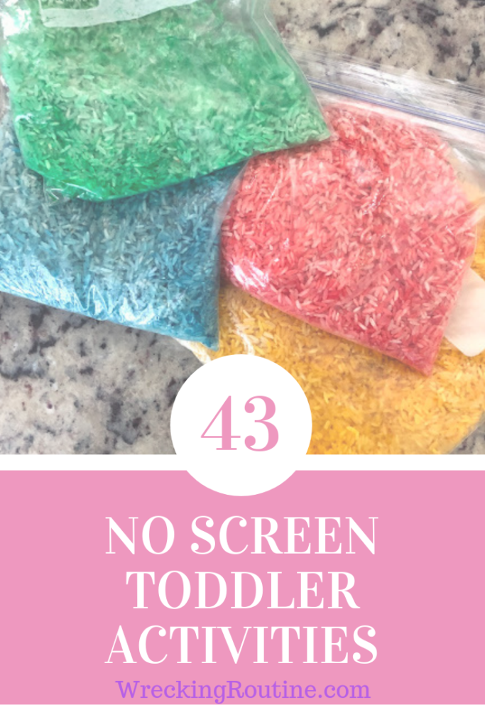 These 43 no screen toddler activities are perfect for either indoor or outdoor time. They are easy to put together and will keep your little one entertained for hours.