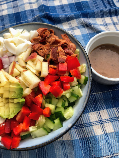 Cobb Salad in a Bowl with Dressing on the Side