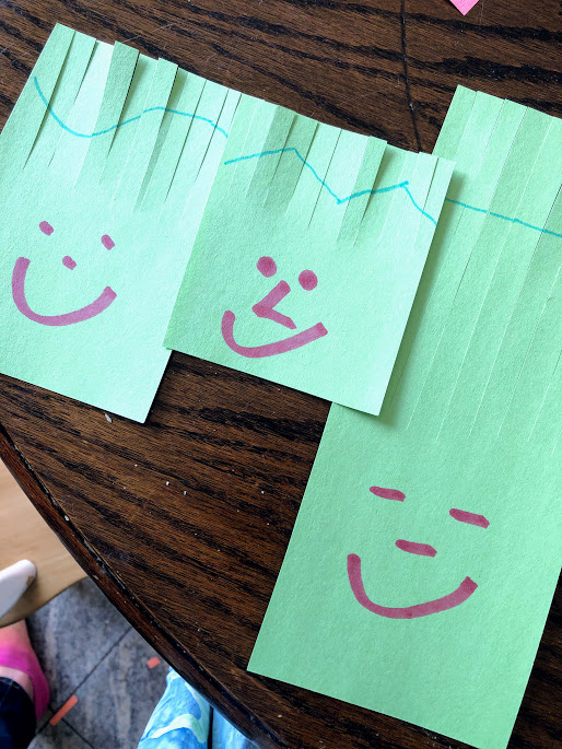 Construction paper with fringe hair for  29 beginner craft projects for young kids