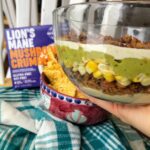 Vegan 5 Layer Party Dip in glass bowl