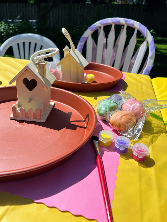 craft table set up for fairy garden craft