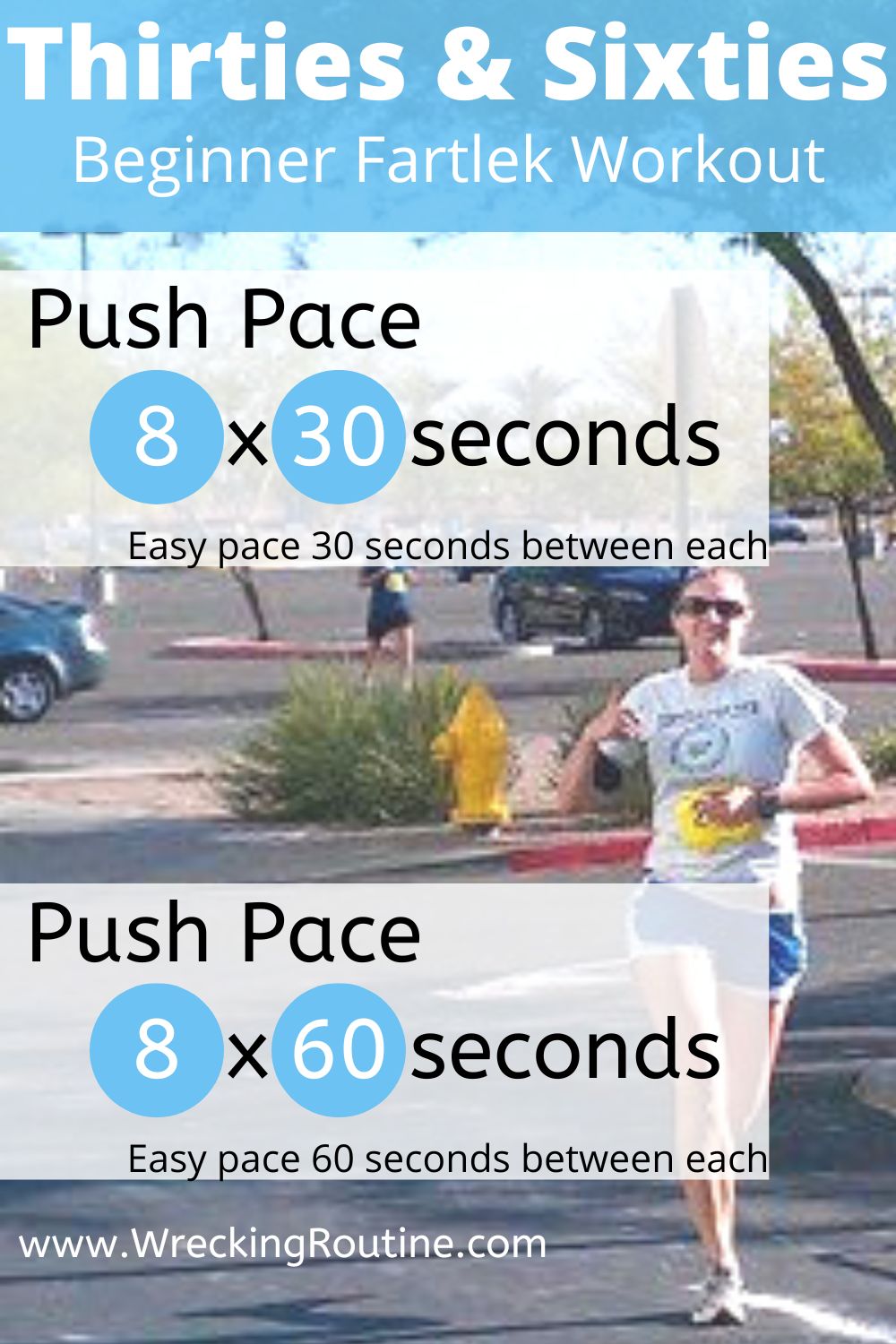 Thirties and Sixties Beginner Fartlek Interval with a woman running to the finish line