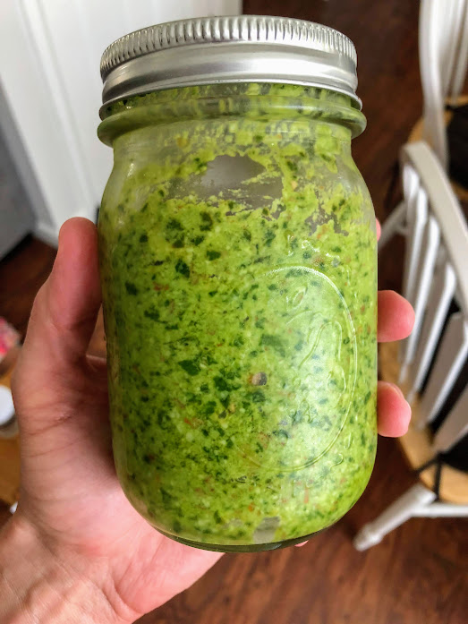 pesto in a mason jar to eat more greens
